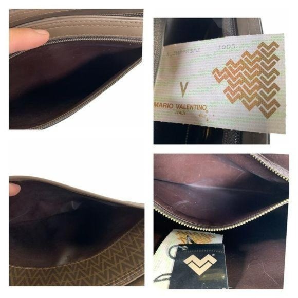 Authentic Mario Valentino Clutch Bag Pouch Cometic Brown PVC Used Handbag Vin - Picture 9 of 11